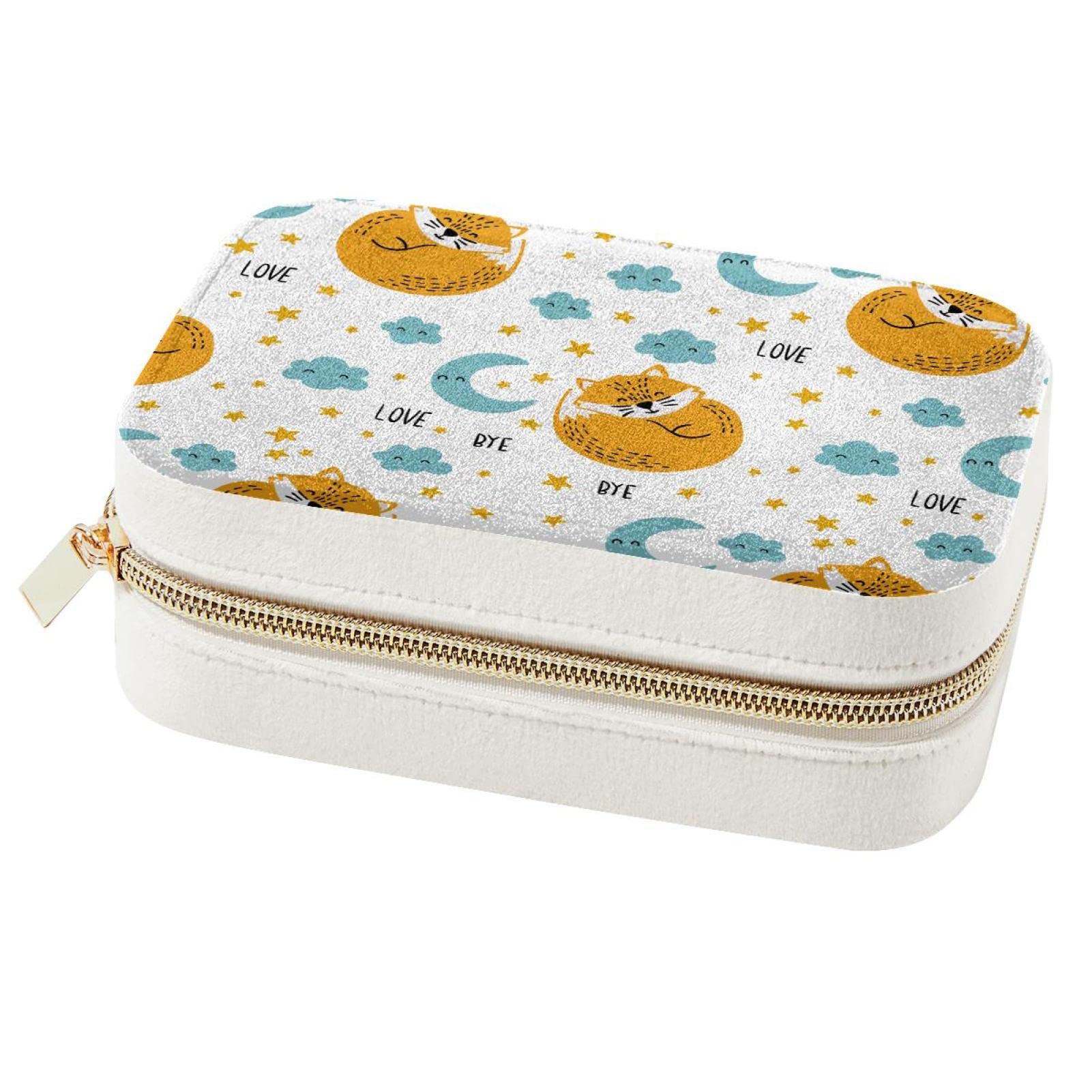 Rangement bijoux voyage pliable et compact motif renards bleus