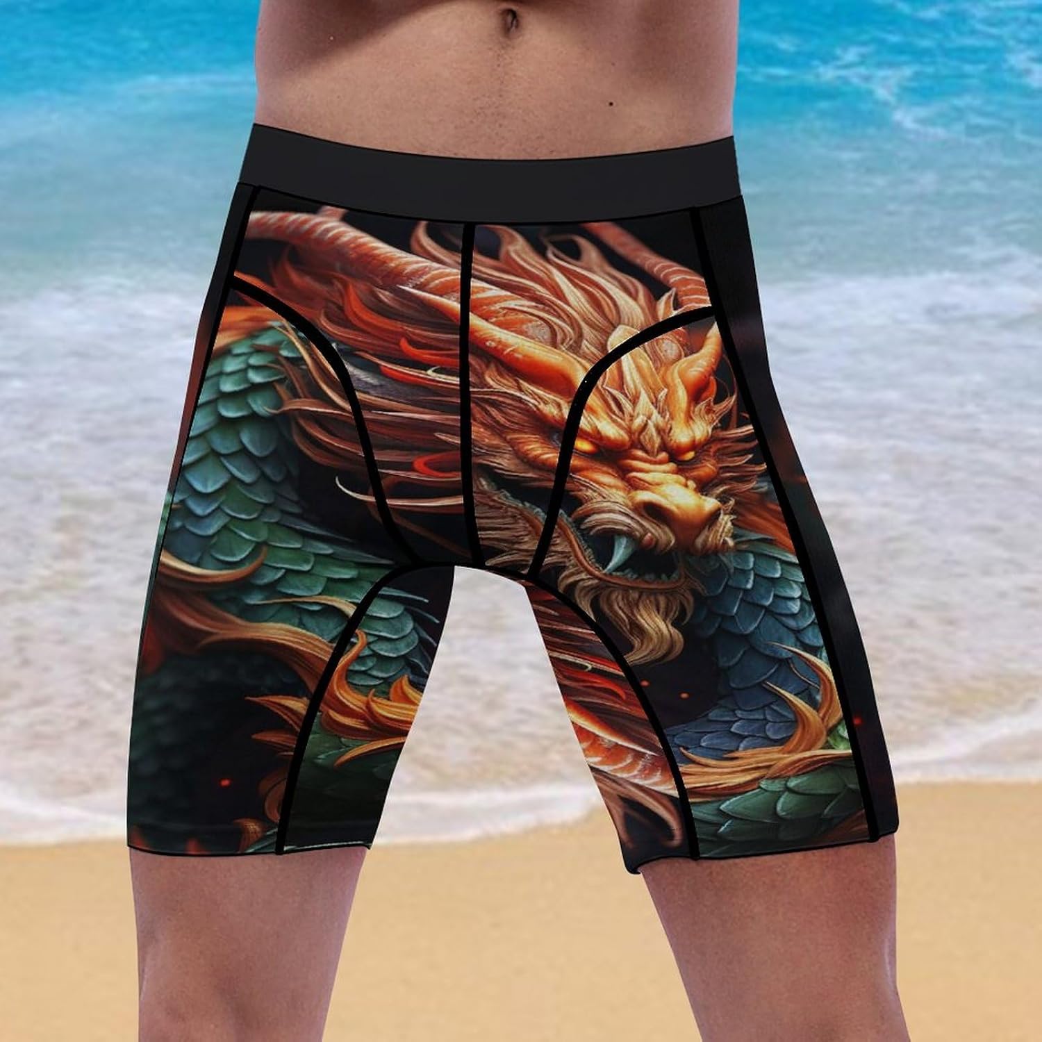 Chinese Dragon Compression Shorts Men Spandex Sport Shorts Workout Performance Baselayer Underwear