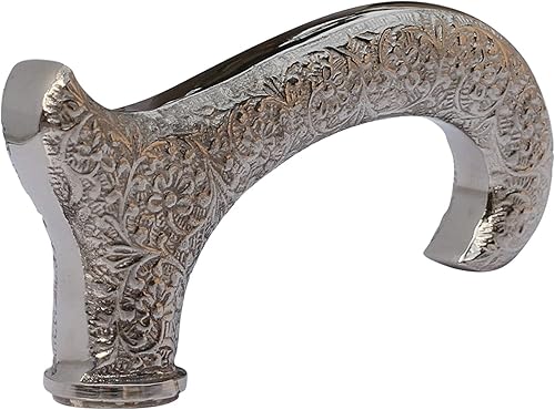 AnNafi Elegante diseño floral de plata de ley tallada a mano con mango de bastón  Solo asas clásicas vintage antiguas hechas a mano (plata floral