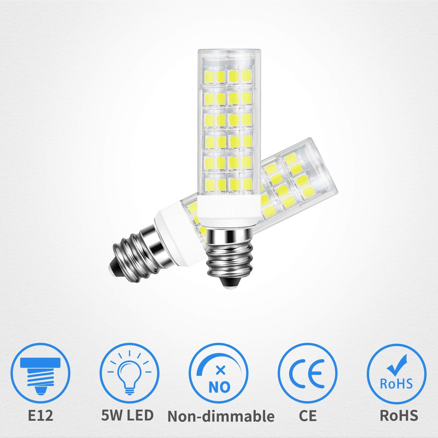 DiCUNO E12 5W LED Bulb, 50W Halogen Equivalent Daylight White 6000K, T3/T4 Candelabra Base Non-dimmable 550LM Light Bulb for Ceiling Fan, Chandelier 6-Pack