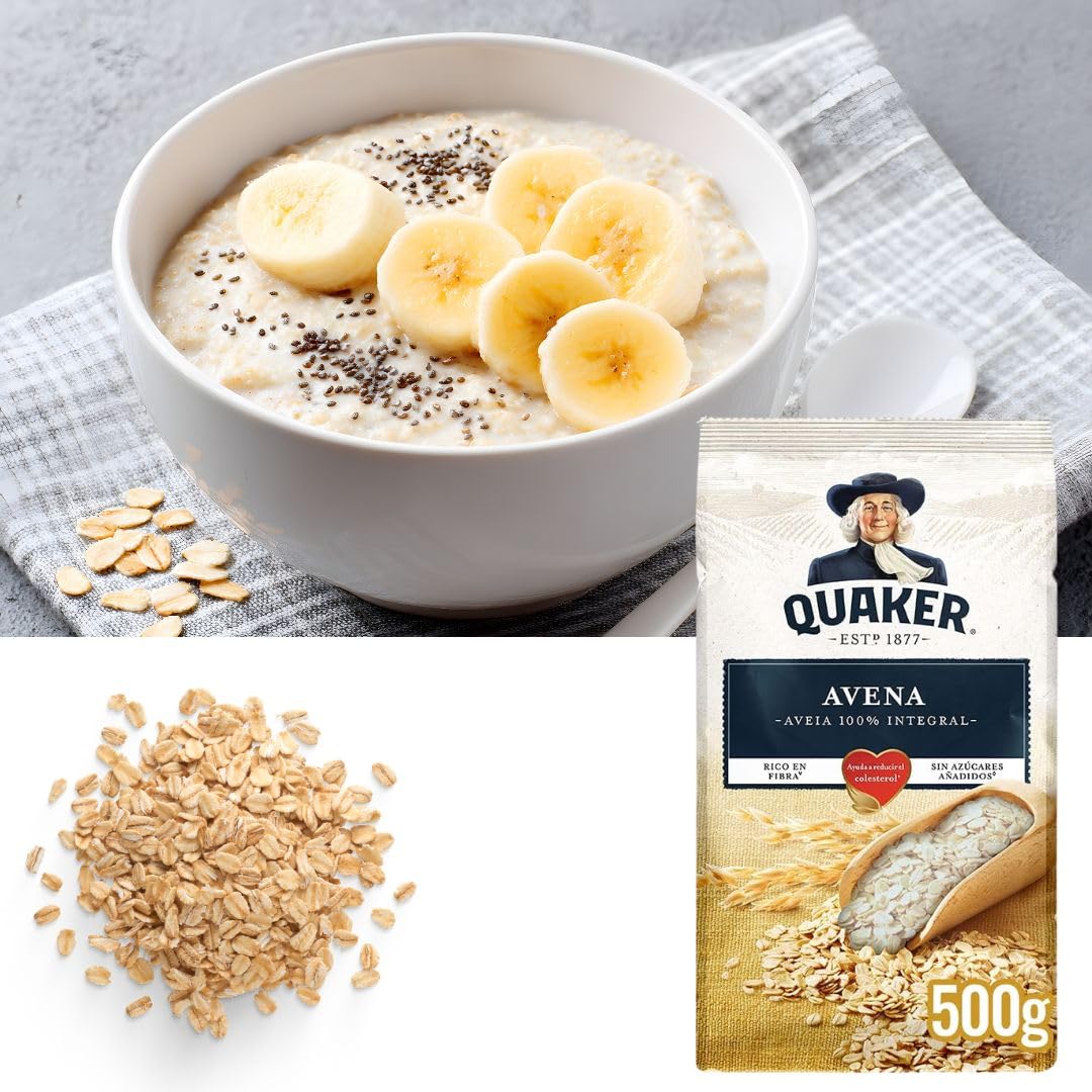 Quaker Hojuelas de Avena 100% Natural 500g x 8 Unidades | Caja Ahorro | Alta en Fibra | Ideal para Desayunos Saludables