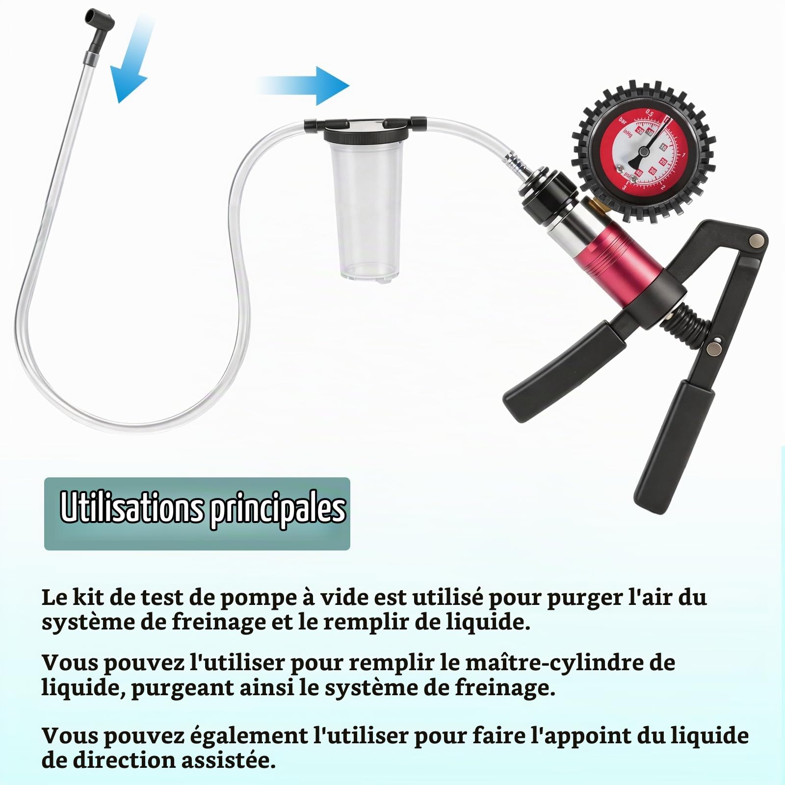RUIZHI Pompe à Vide Manuelle avec Manomètre Purgeur de Frein Voiture Set