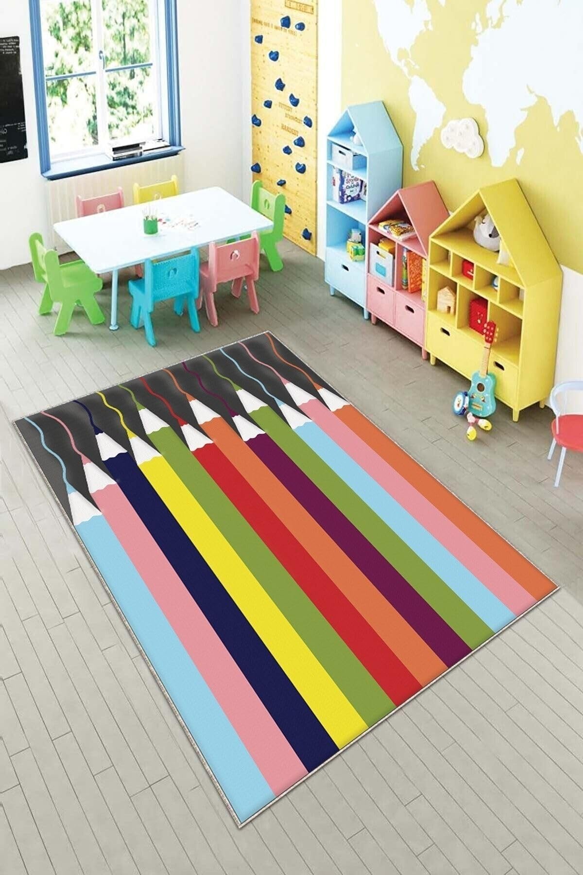 Pelangi Çok Renkli Kalem Desenli Yıkanabilir Kaymaz Taban Leke Tutmazbebek Ve Çocuk Odası Halısı, Çok Renkli 160 x 350, 901357144160350