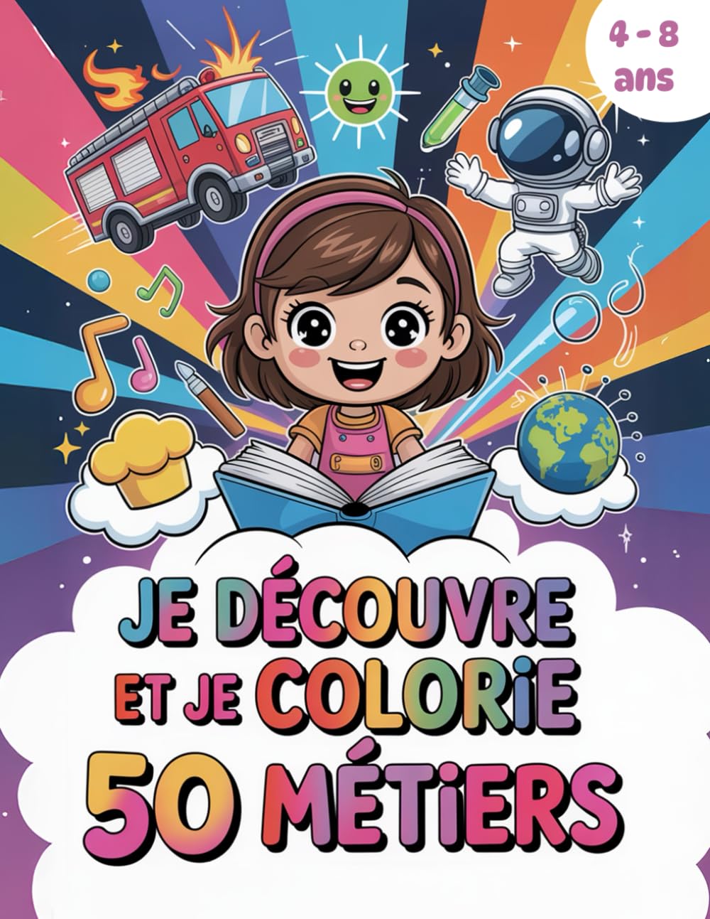 Je découvre et je colorie 50 métiers: Le Livre Éducatif et Amusant pour les Enfants !