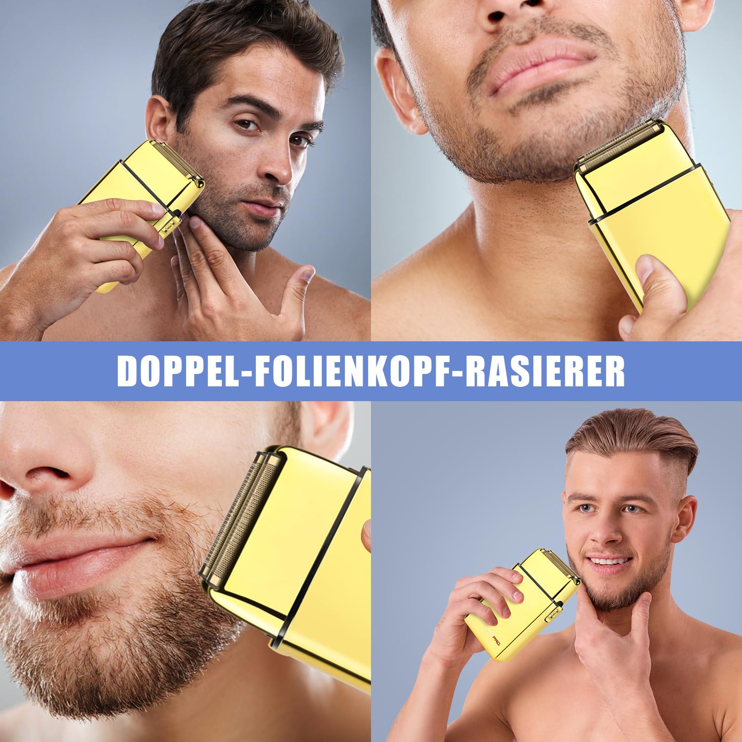 HIENA PRO Folienrasierer Herren, Reiserasierer Herren Null Maschine Haare, Epilierer Herren Friseur, Folienrasierer Für Herren, Elektrorasierer, Abnehmbar und waschbar, USB, Golden