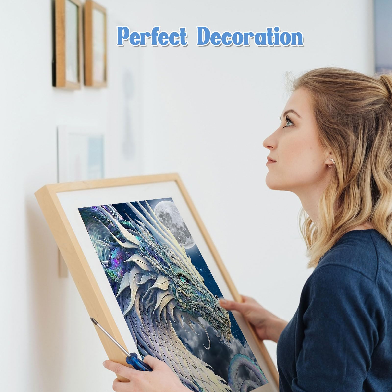 NAIMOER Dragon Diamond Painting Kits for Adults 5D White Dragon Diamond Painting Kits for Kids DIY Full Drill Diamond Art Embroidery Animals Diamond Painting Castle for Home Decor 30x40cm - Image 4