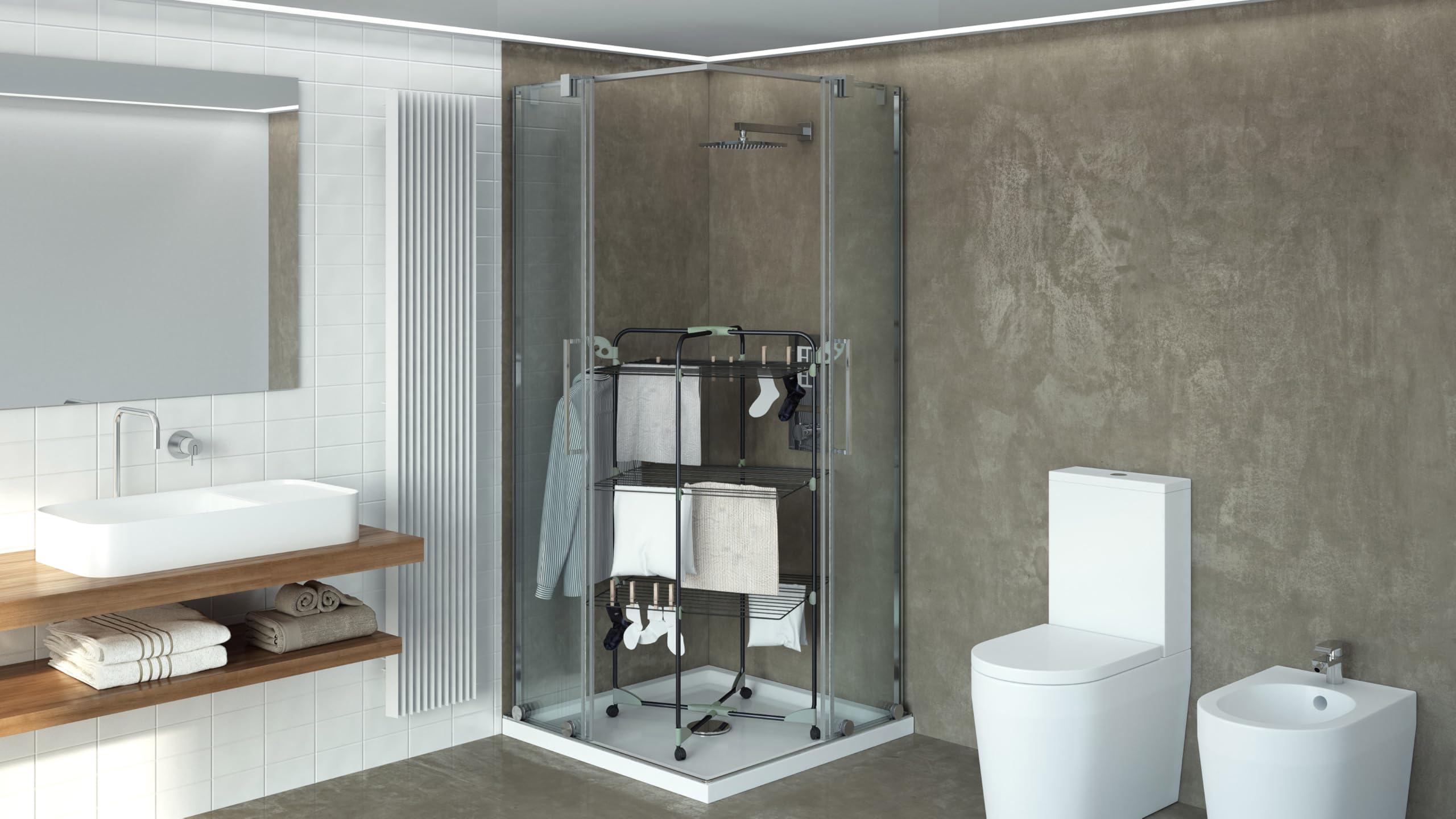 Colombo Alpina 30 - Séchoir à Linge Tour Modulable 30m - Étendoir sur Pied avec roulettes & Porte-Cintres - Structure Acier Antirouille, Pliable et Compact - Fabriqué en Italie - Capacité 11kg