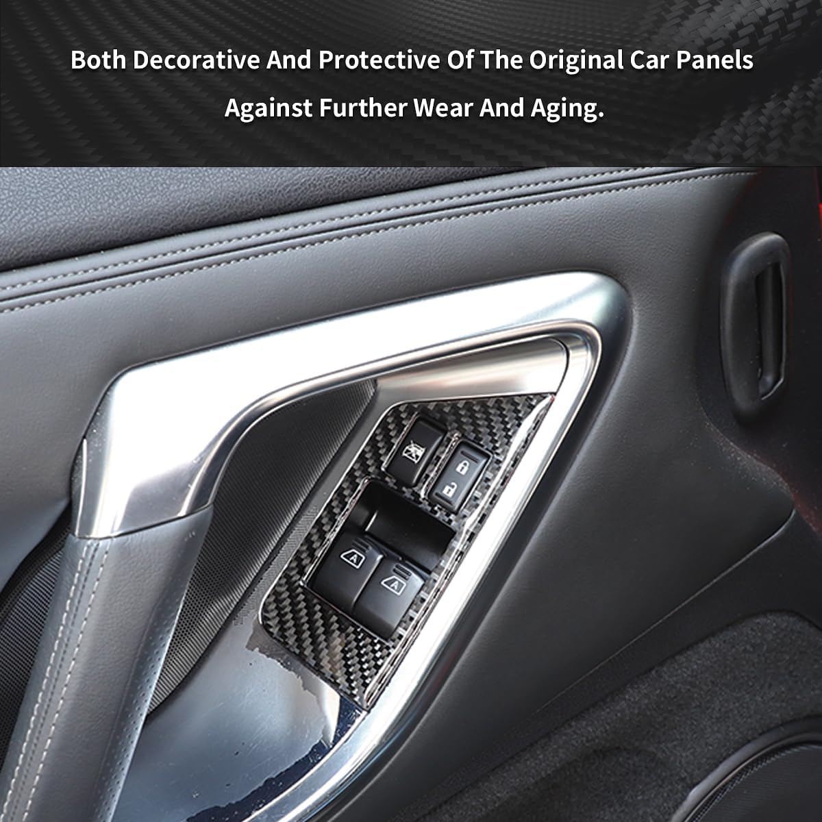 for 2008-2016 Nissan GT-R R35 Soft Carbon Fiber Window Switch Button Panel Decorative Sticker,Power Lift Control Cover Decal 2PCS (Window Switch Button Panel-Black)