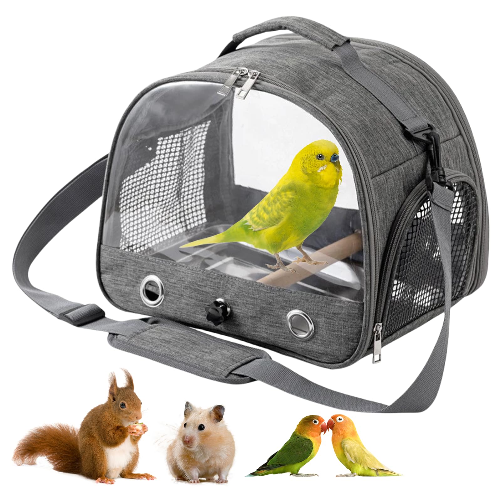 Borsa da viaggio per uccelli, per piccoli uccelli, pieghevole, per pappagalli, pappagalli, parrocchetti, piccoli animali, per viaggi, escursioni, campeggio (grigio)