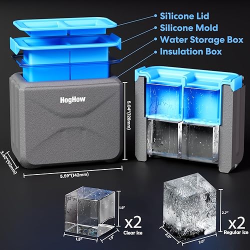 Miniatura 2 de Máquina de cubitos de hielo transparente, bandeja de hielo transparente de 2 pulgadas, molde de 4 cubos de hielo grandes para whisky, cócteles,