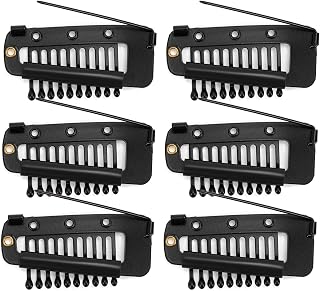 6pcs Metal Wig Clips with Safety Pin, Hair Extension Clips, Chunni Clips for Dupatta Hijab Tikka Setting (Black)
