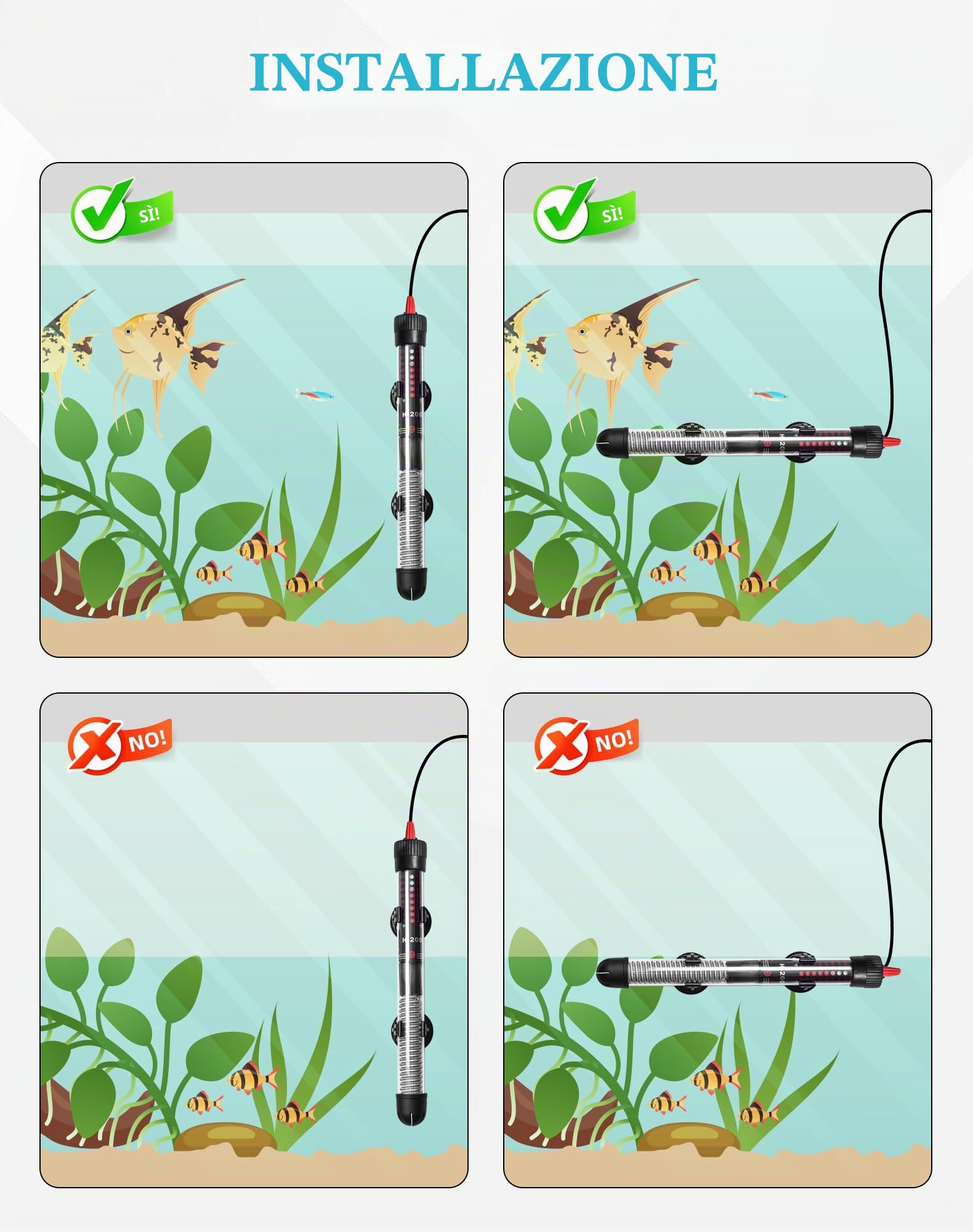 Riscaldatore per Acquario 60L 50W Riscaldatore Sommergibile Riscaldatore Termostato Regolabile Termoriscaldatore Acquario per Serbatoi di Pesce e Acquario 30L-60L (20-34°C, 50W)