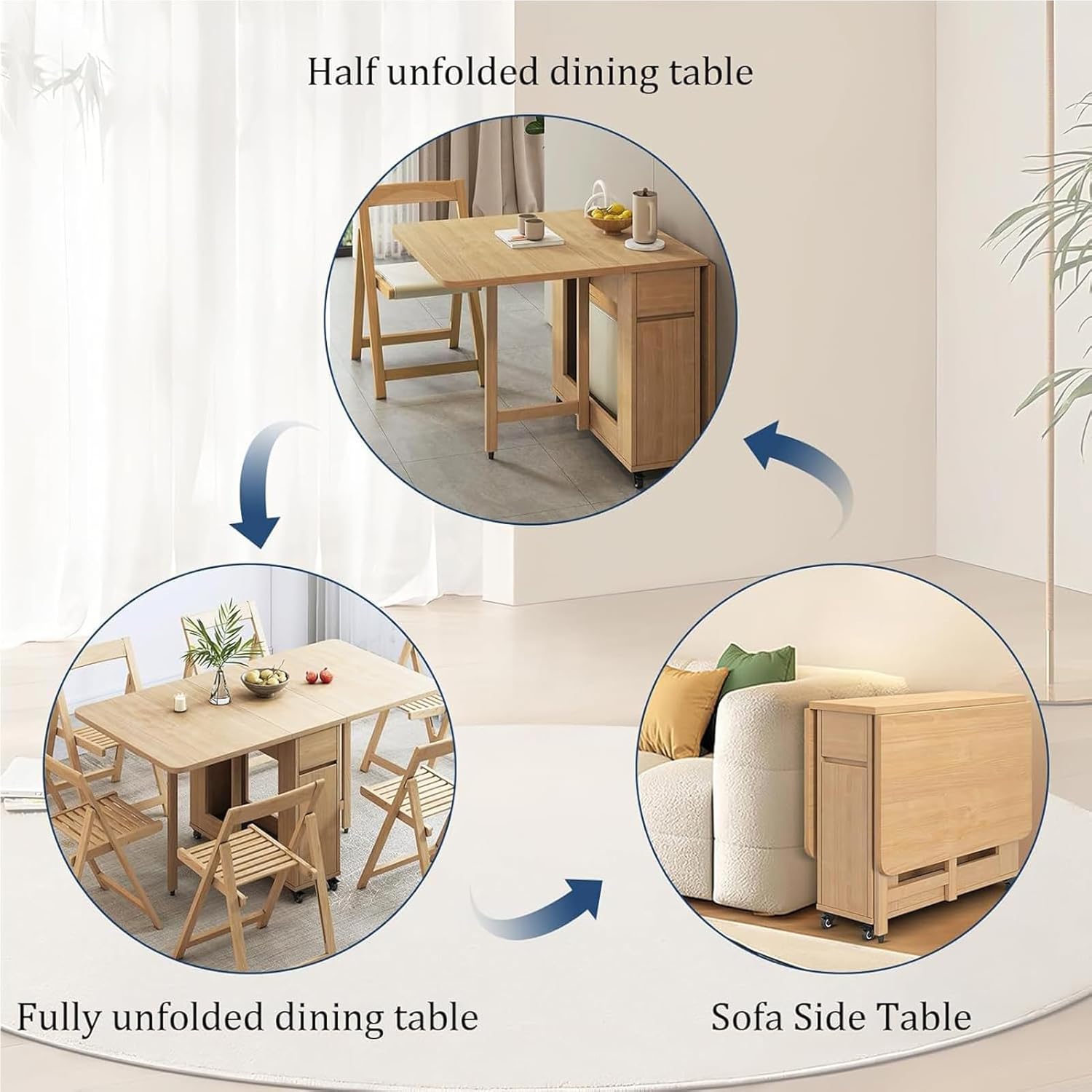 折りたたみ式ダイニングテーブルセット 4人用 - 伸縮可能な木製