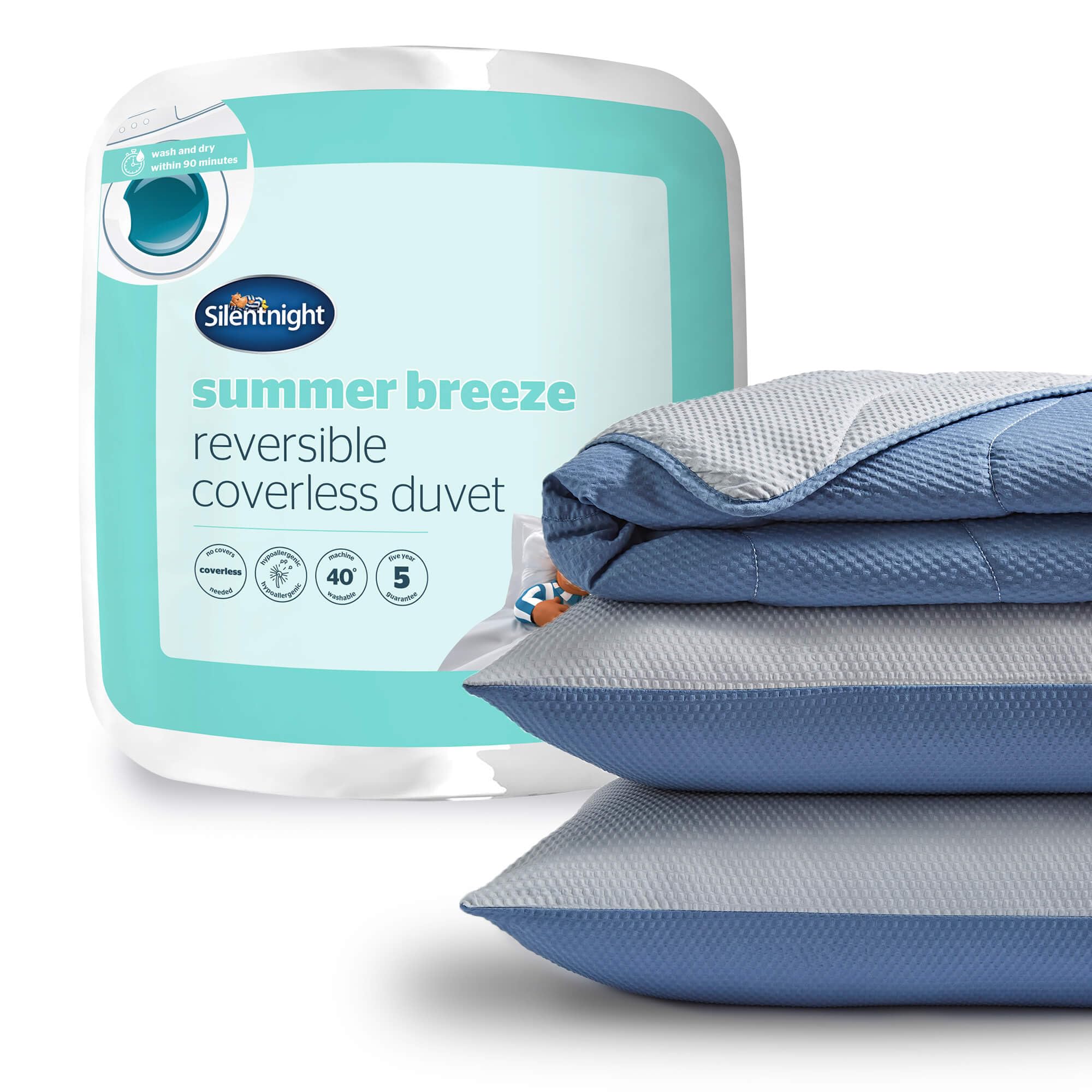 Silentnight (Double, Grey/Blue) Summer Breeze 2.5 Tog Coverless Duvet & Pillowcase