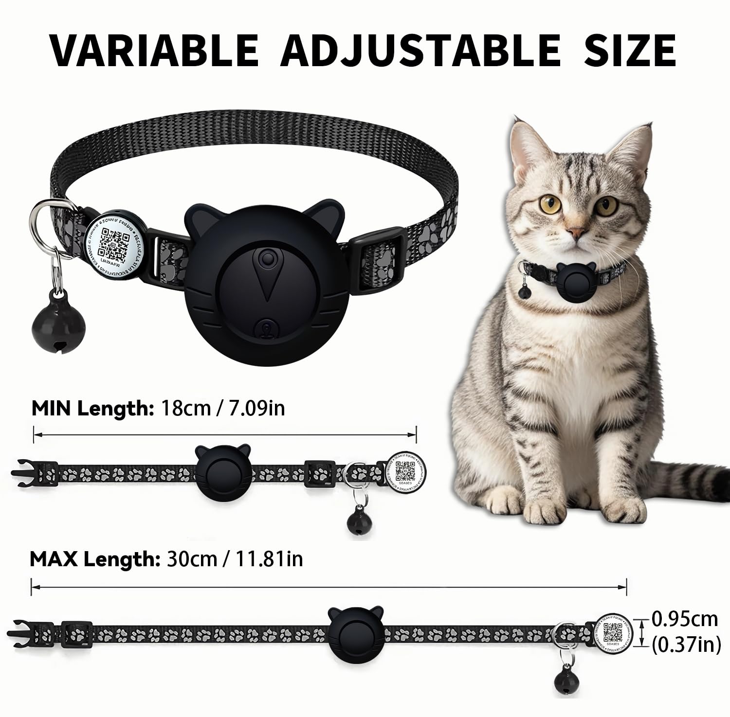 Collier de suivi GPS intelligent pour chat avec code QR - Localisateur étanche pour petits et grands chats - Compatible avec Apple Find My - Pas de frais mensuels - Solution de suivi avancée