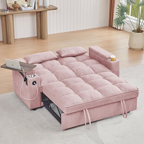 Miniatura 48 de sofá cama de terciopelo de 58 pulgadas, convertible 3 en 1 con bolsa de almacenamiento y respaldo ajustable, perfecto para espacios pequeños, sala 7