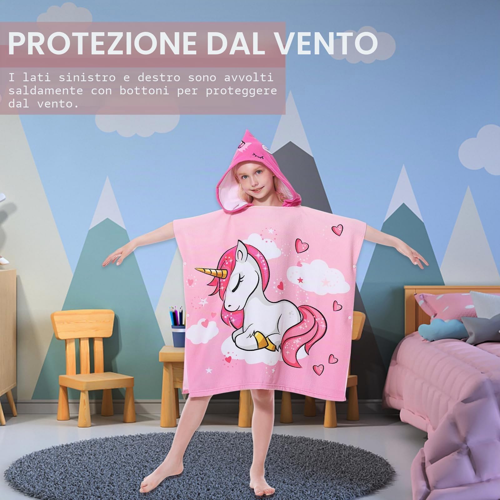 Mokani Poncho da bagno per bambini, in microfibra, ultra morbido e assorbente, asciugamano da spiaggia per bambini, asciugamano con cappuccio, accappatoio per spiaggia, piscina, ragazze, ragazzi 6-14