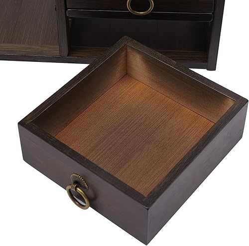 Miniatura 7 de Gdrasuya10 Estantería de escritorio de bambú, estante de almacenamiento de escritorio de oficina con 3 cajones, estantería multiusos para