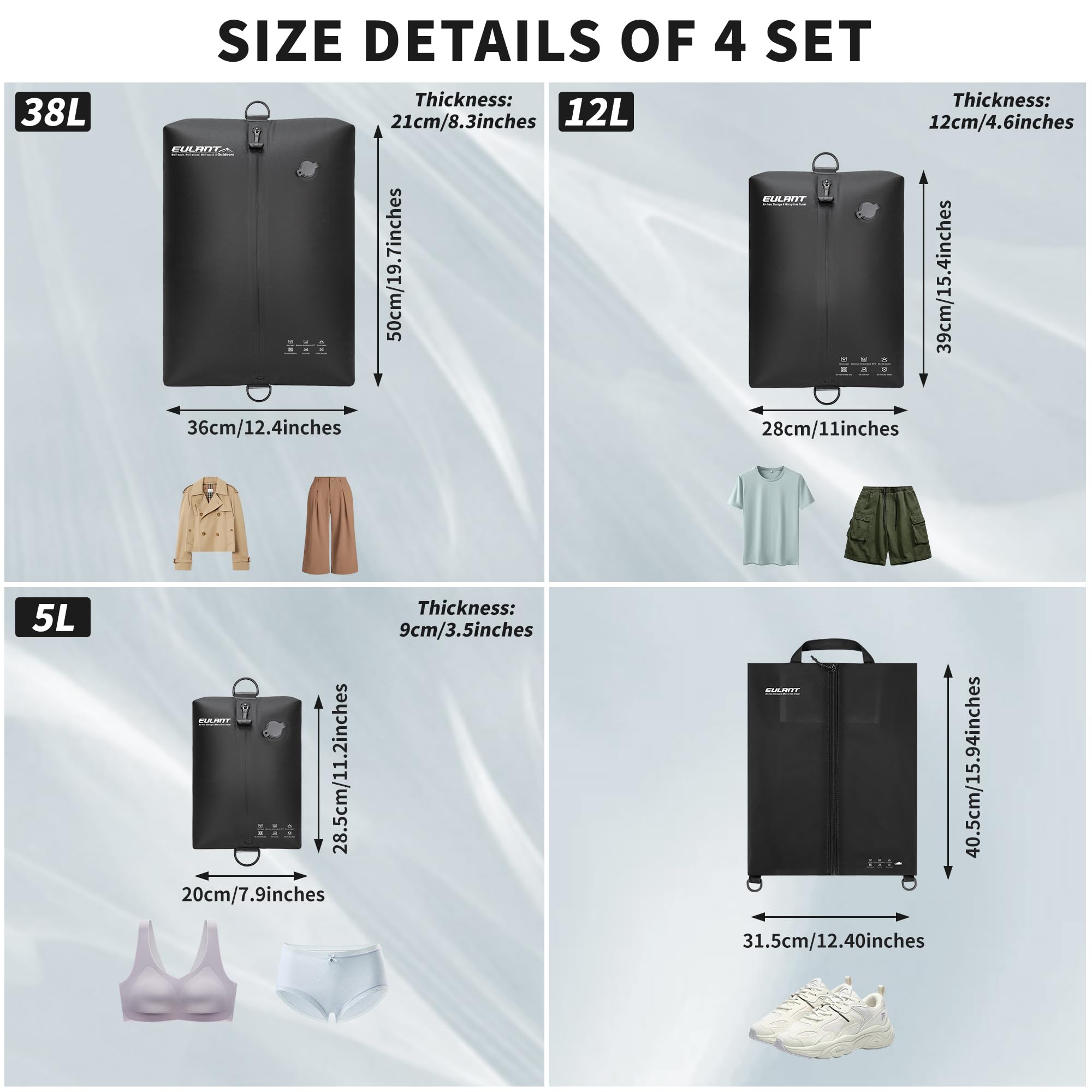 EULANT TPU-Reise-Vakuumbeutel mit Pumpe, wiederverwendbares Reisepack-Vakuum-Set mit IPX8-Reißverschluss, wasserdicht, platzsparende Tasche für Koffer/Rucksack, 3 x TPU-Kompressions-Verpackungswürfel