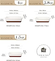 Vista 2 de MALACASA Fuentes para horno, Juego de 3 fuentes de cerámica para hornear, Juego de fuentes para hornear, Bandeja rectangular para lasaña profunda