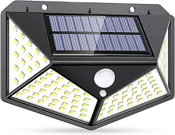 GLUN Solar Rechargeable Outdoor Wall Light Pack of 1, 100 LEDs Light with Solar Panel,3 Modes with IP65 Protection, Waterproof and Dustproof with Wide...