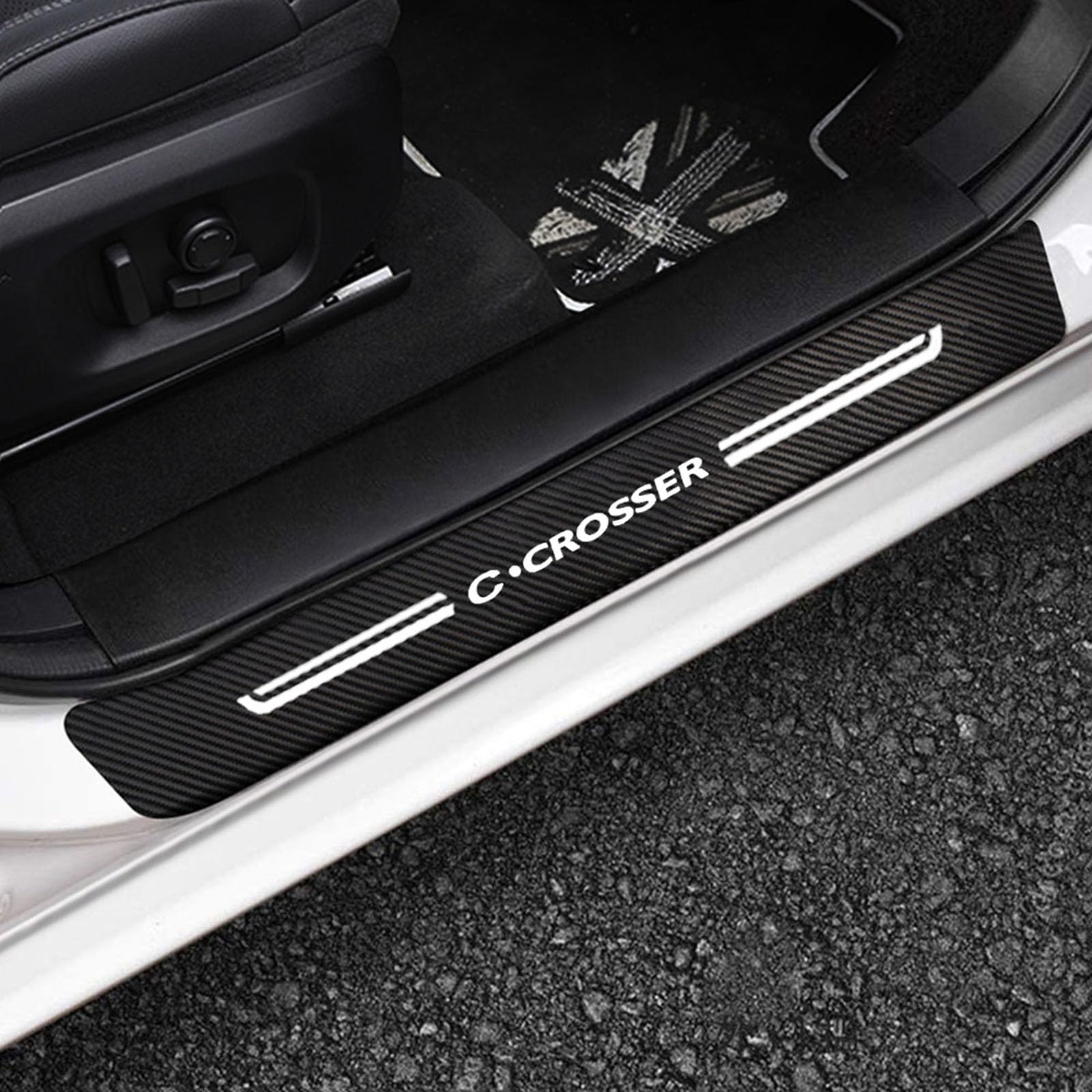 Symilov 4pcs Car Outer Door Sill Protector Kick Plates for Citr-oen DS3 DS4 DS5 DS6 DS7 C1 C2 C3 C4 C5, Carbon Fiber Scuff Guard Threshold Cover Pedal Trim Sticker Auto Styling Accessories, C~Crosser