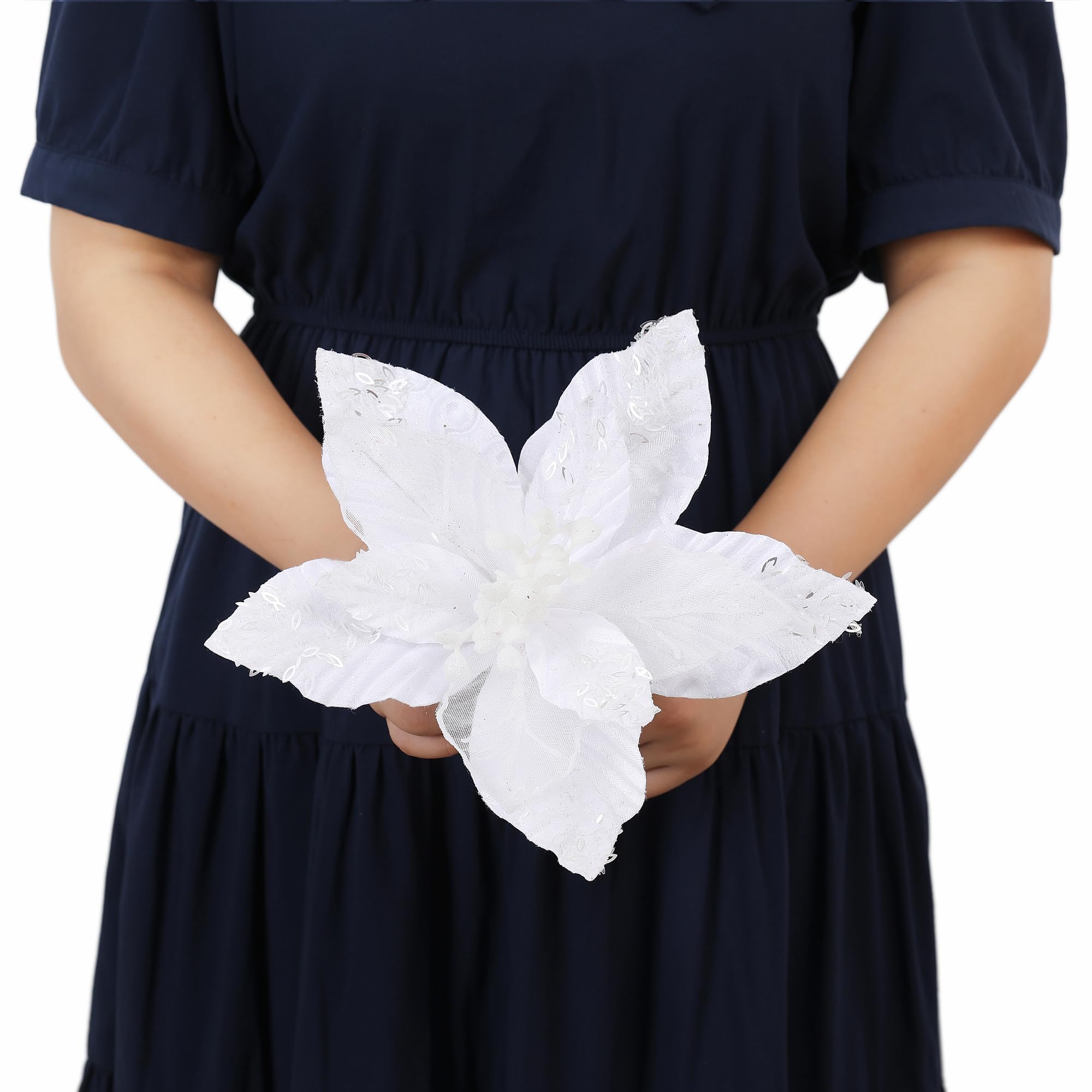 Jojofuny 12 Pcs Ornements De NoëL - Fleurs Poinsettia Artificielles Suspendues Pour DéCoration De Couronnes, Arbre, Guirlande Et FêTes - Rouge Glitter