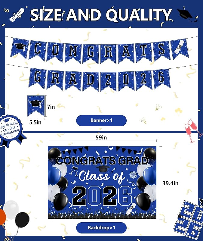 Irosiy 2026 Blue Black Graduation Party Decor – Quick five minute setup with included hooks