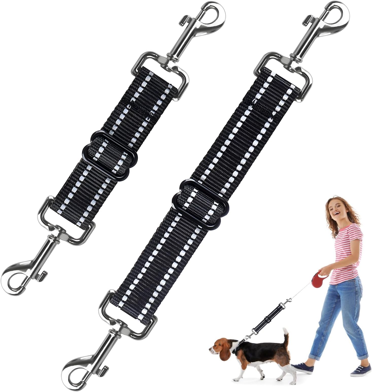Dog Collar Clips,Reflective Dog Collar Clips 2 Pack Double Ended