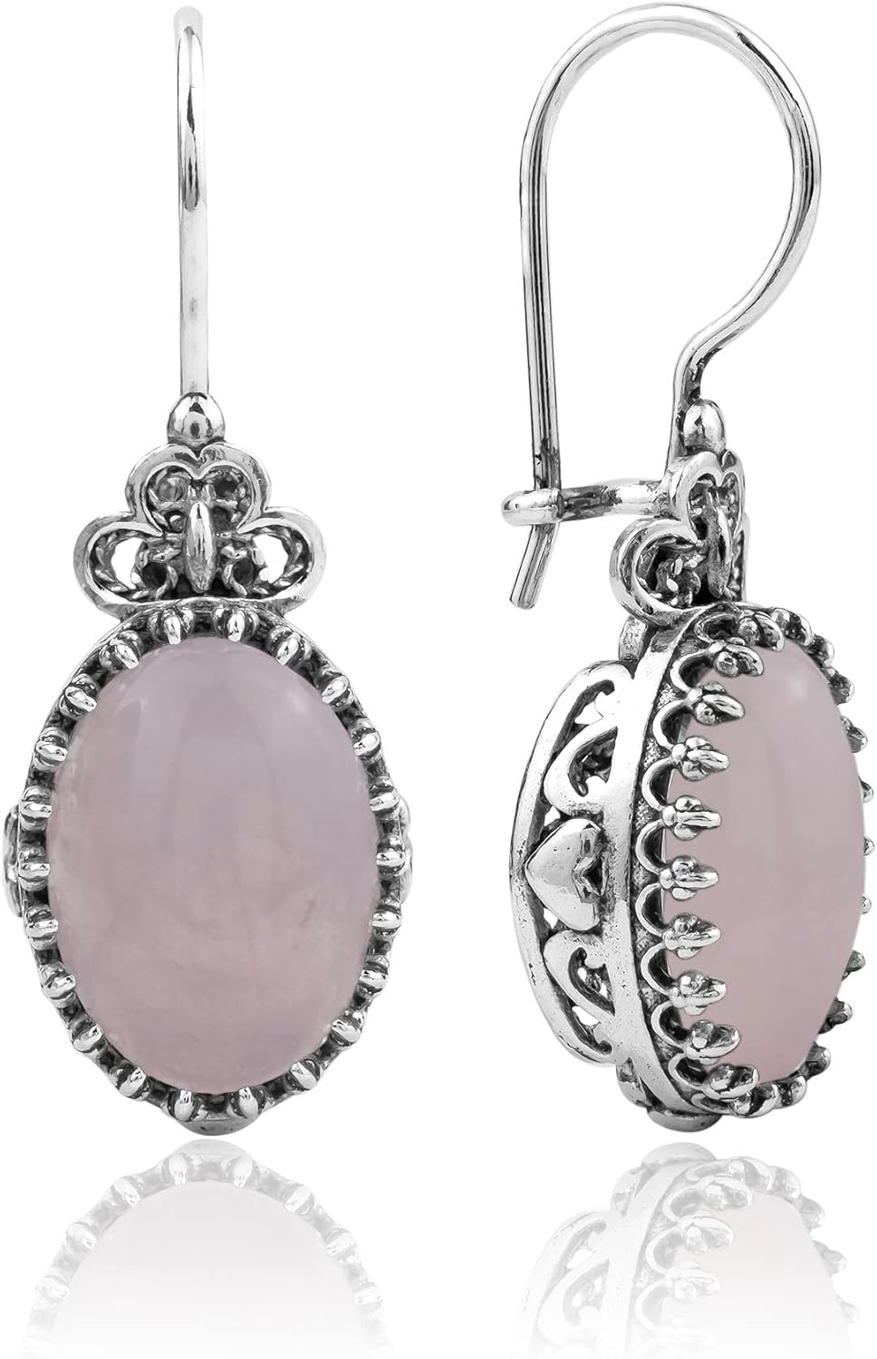 FILIGRANIST 925 Sterling Silver Filigree Art Heart Design Women Oval Drop Earrings with Gemstones