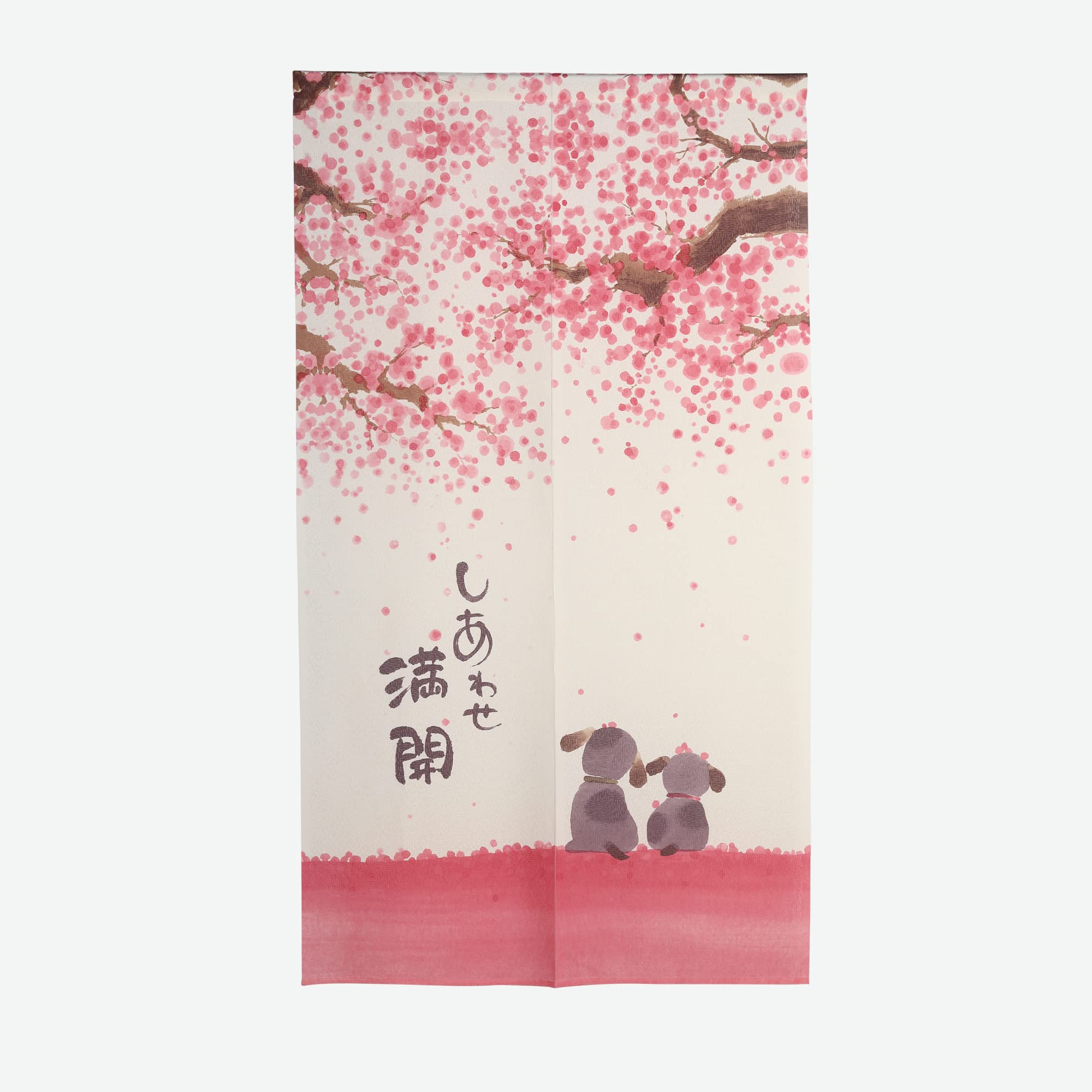 MoslovstarJapanese Noren Door Curtain Happy Dogs Cherry Blossom Doorway Curtain Room Divider Home Decoration, 33.5" W by 59.1" L