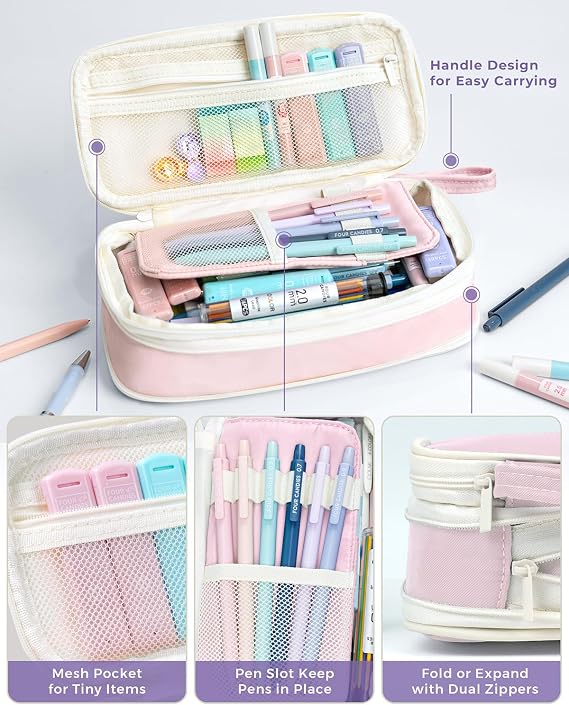 Four Candies 36PCS Aesthetic School Supplies in Pencil Case, 12PCS Mechanical Pencils 0.5,0.7,0.9 & 2.0mm with 624 Lead Refills, Mechanical Pencil set for Writing Drawing & Drafting (Pink)