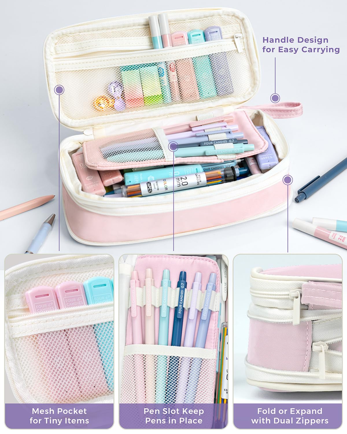 Four Candies 36PCS Aesthetic School Supplies, Mechanical Pencils 0.5mm, 0.7mm, 0.9mm & 2.0mm with 624PCS Lead Refills, Cute Mechanical Pencils for Writing, Drawing & Drafting ()