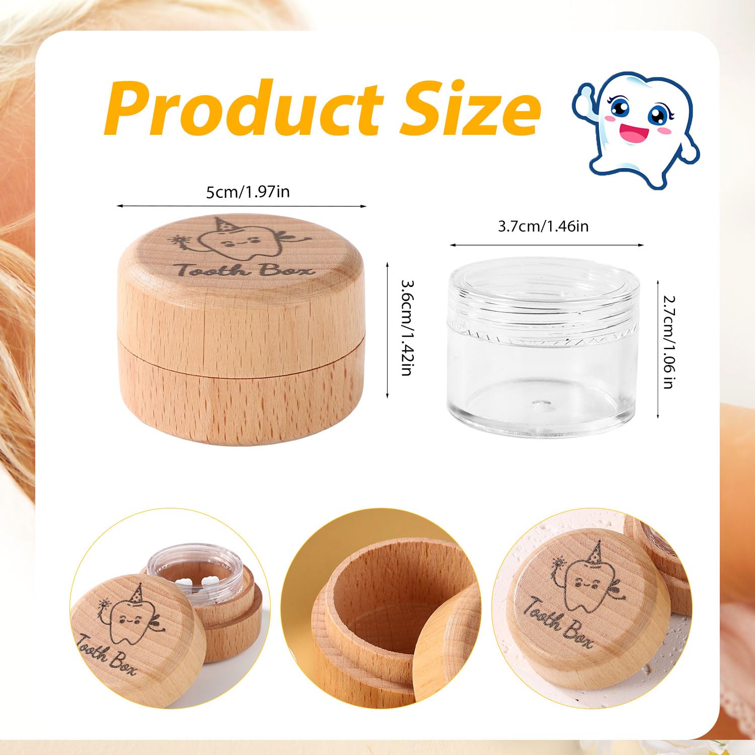 Wooden Tooth Storage Box with Clear Cover Cute Baby Keepsake Holder for Lost Teeth Fairy Gift for Boys and Girls - Image 2