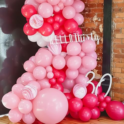 Miniatura 4 de RUBFAC Globos de color rosa pastel, 135 globos y cinta rosa claro de 12 pulgadas, globos de látex gruesos para cumpleaños, boda, baby shower,