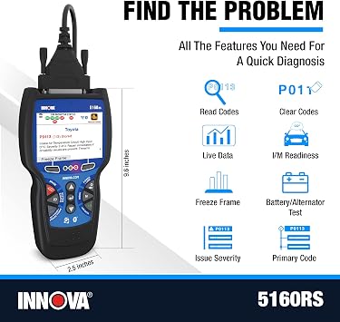 INNOVA 5160RS, OBD2 Bidirectional Scan Tool, OE-Level All System Diagnostics, Reset Oil Light/Battery/EPB/SAS/DPF, Mechanic Recommended Fixes & Parts, TSBs, Free Updates