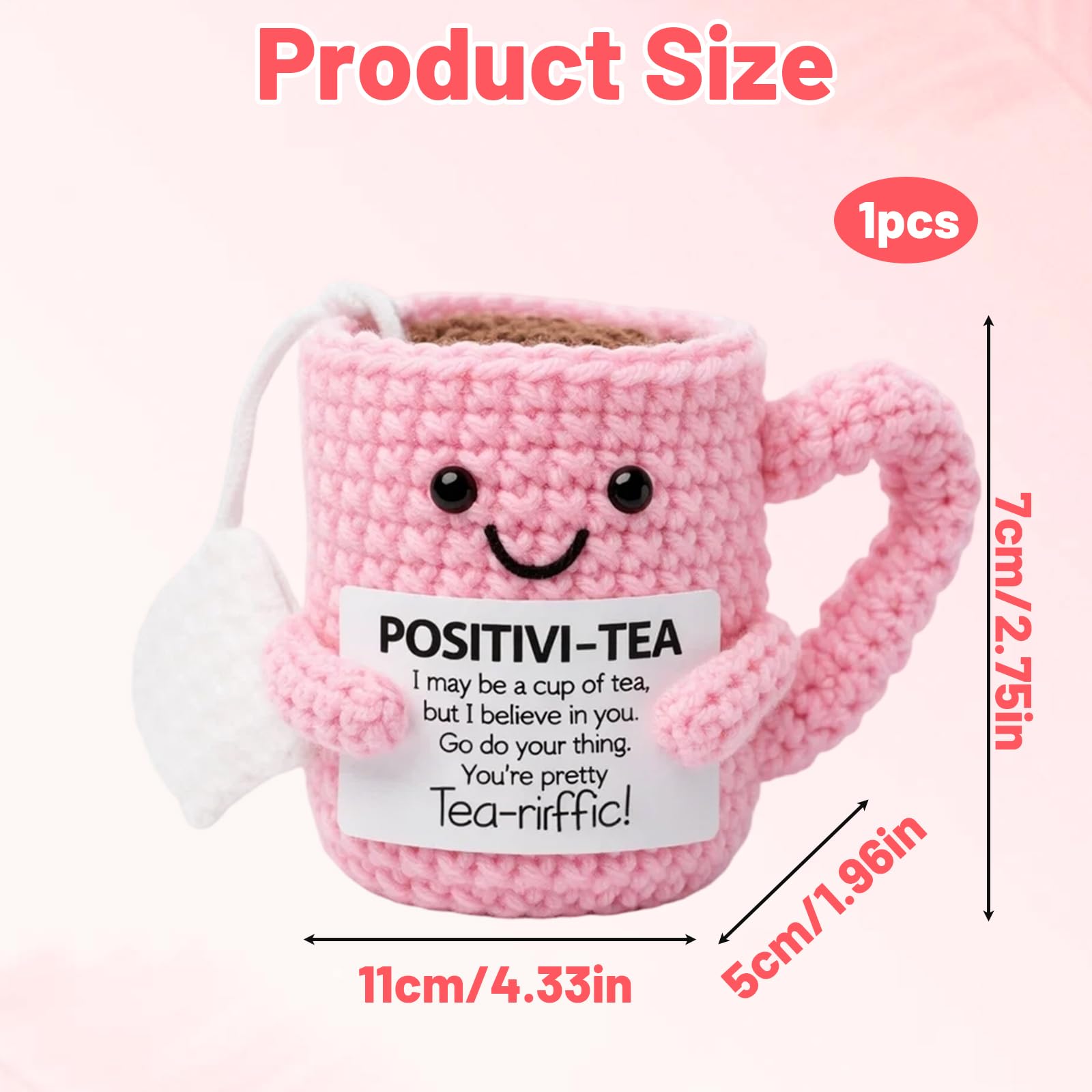 Gubilacrum Positive Crochet Animals, Emotional Support Crochet, Handmade Pink Knitted Mug Cosy - Image 2
