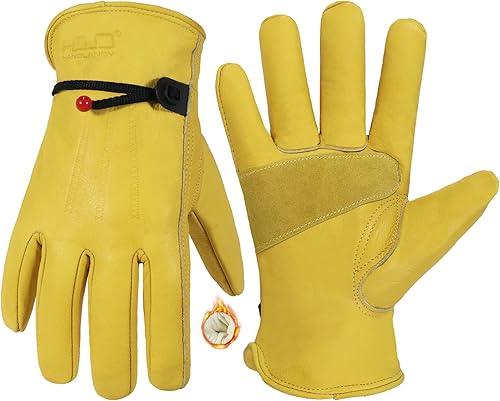 Vista 7 de HANDLANDY Guantes de trabajo de invierno para hombres y mujeres, repelentes al agua, guantes de trabajo de cuero genuino aislados para clima frío