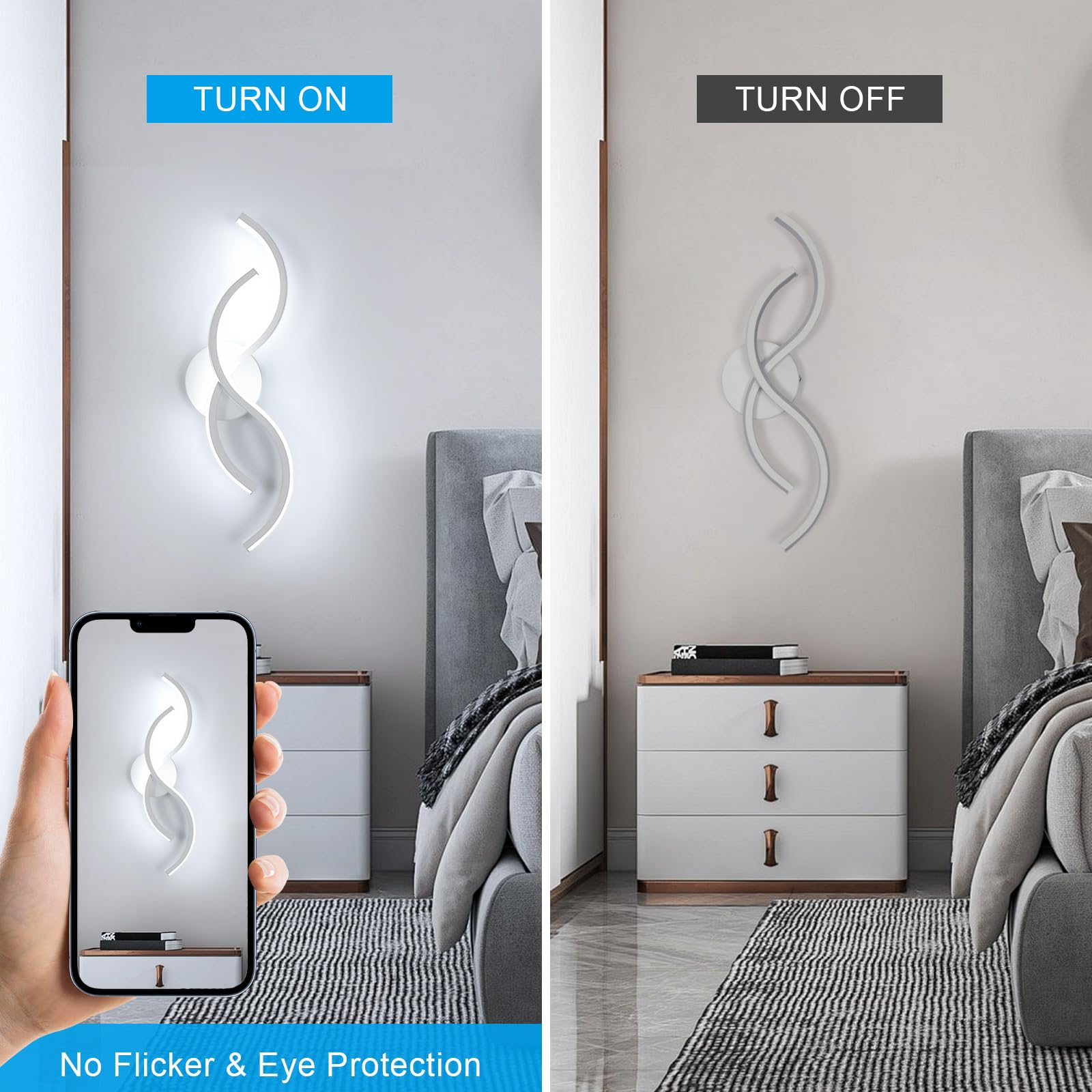 Toolight Applique LED Parete Interno, 15W Lampada da Parete Design Moderna, Lampada da Muro Interno per Soggiorno Camera da Letto Bagno Scale Corridoio, Luce Fredda 6500K, Bianco, 41CM