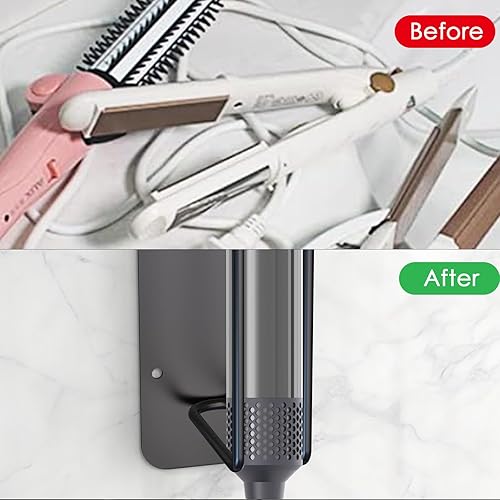 Miniatura 10 de Paquete de 2 soportes para rizador montado en la pared, organizador de herramientas de peinado para el cabello, soporte para herramientas para el