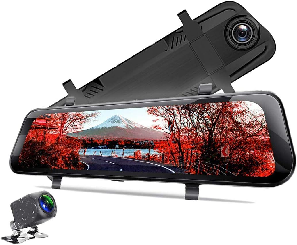 .A「DVR-RS019D」ドライブレコーダー 10インチ 前後カメラ ミラー型 あおり運転対策 FHD 2K 1296p 200万画素 全画面モニター バックカメラ