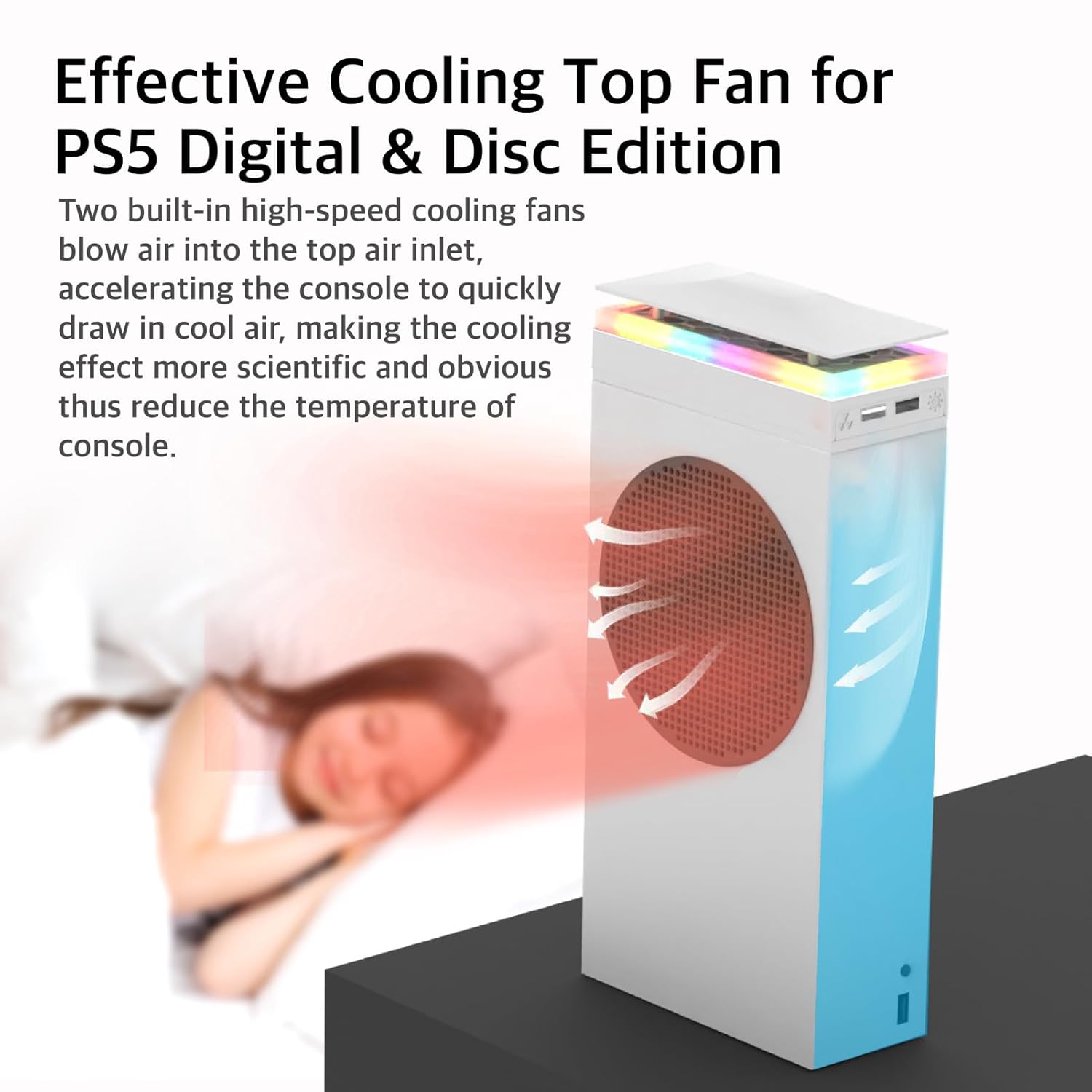 Cooling Fan for Xbox Series S, Dustproof Fan Cooling System for Xbox Series S with 3 Speed 4000/4300/4500RPM and 7 Modes RGB Light Strip, Low Noise, Dust Filter, Independent Touch Switch, 2 USB Port 7