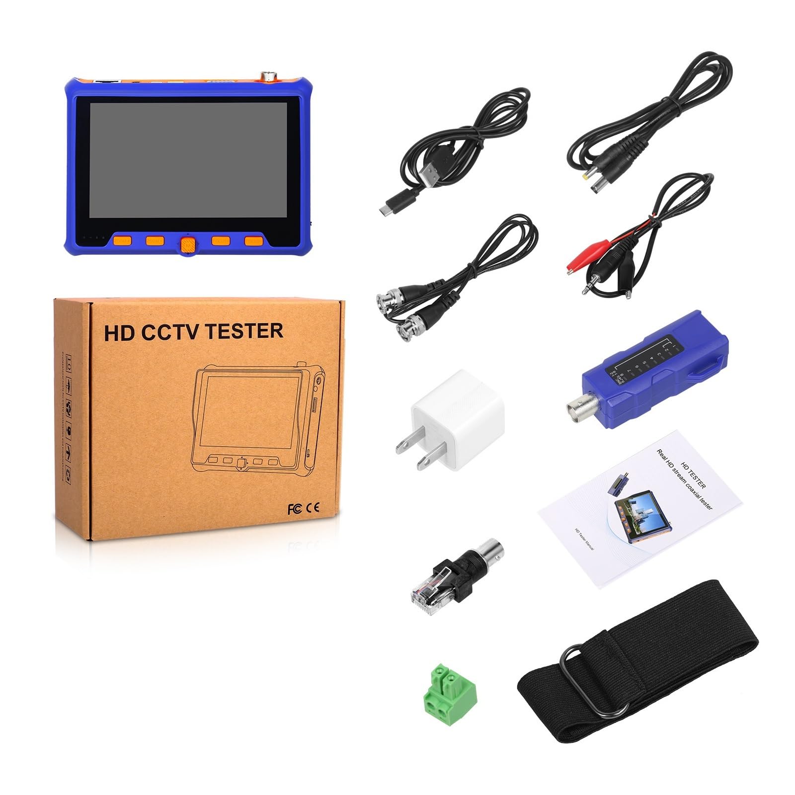 Tester TVCC, Tester CCTV HD da 5 pollici 6in1 1080p Monitor ADH/TVI/CVI/VGA/Tester fotocamera 8MP 5MP 2MP 720P Tester cavo UTP PTZ,Tester per cavi