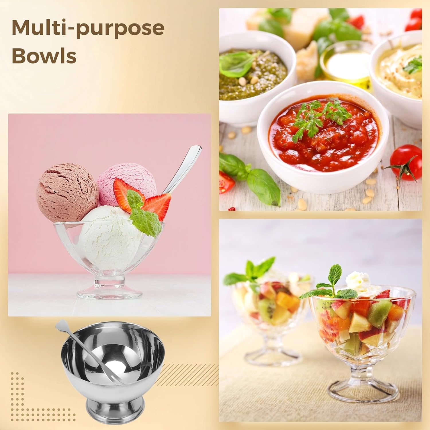 4 Pcs Stainless Steel Dessert Cups, Metal Dessert Bowls with Forks, Reusable Salad Serving Bowls, Tasting Sauce Cups, Decorative Ice Cream Bowls for Homes, Parties, 5.4 oz
