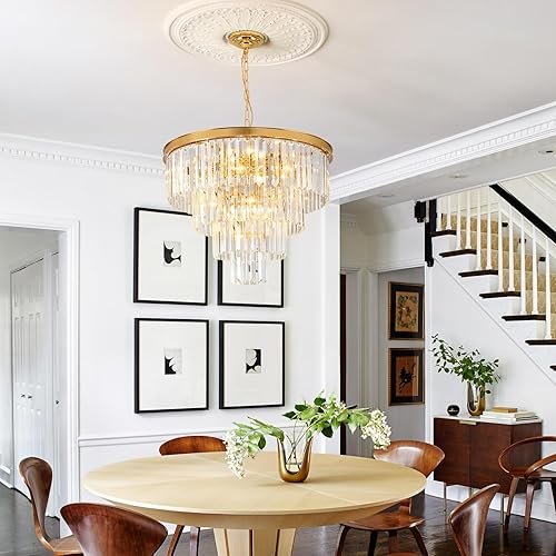 Miniatura 4 de Candelabros modernos de cristal con luz, 11 luces de iluminación Chanderlier de cristal dorado, luces colgantes de 4 niveles para comedor, sala de