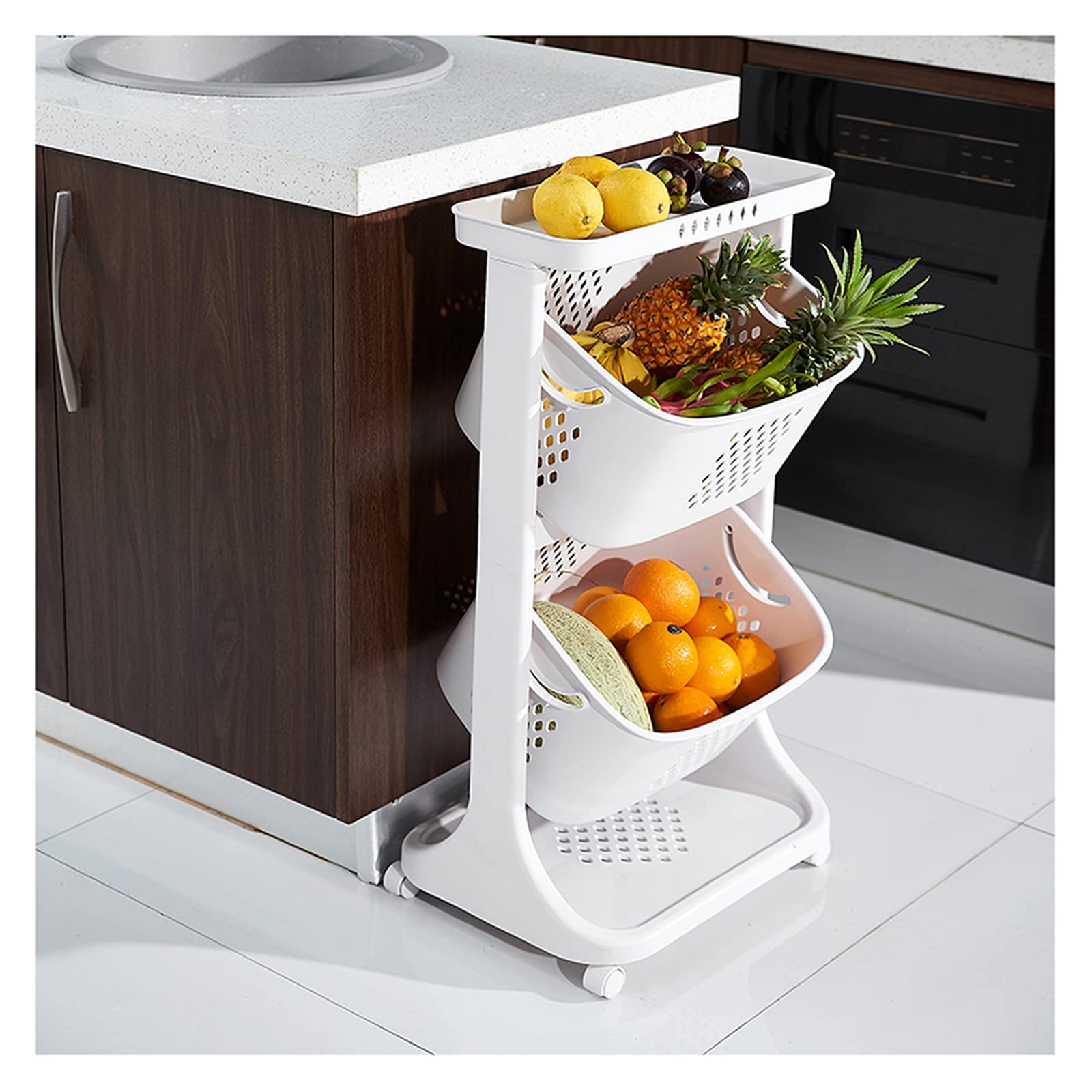 Carro de almacenamiento JATIBOSH con cesta giratoria transpirable para mantener verduras frescas