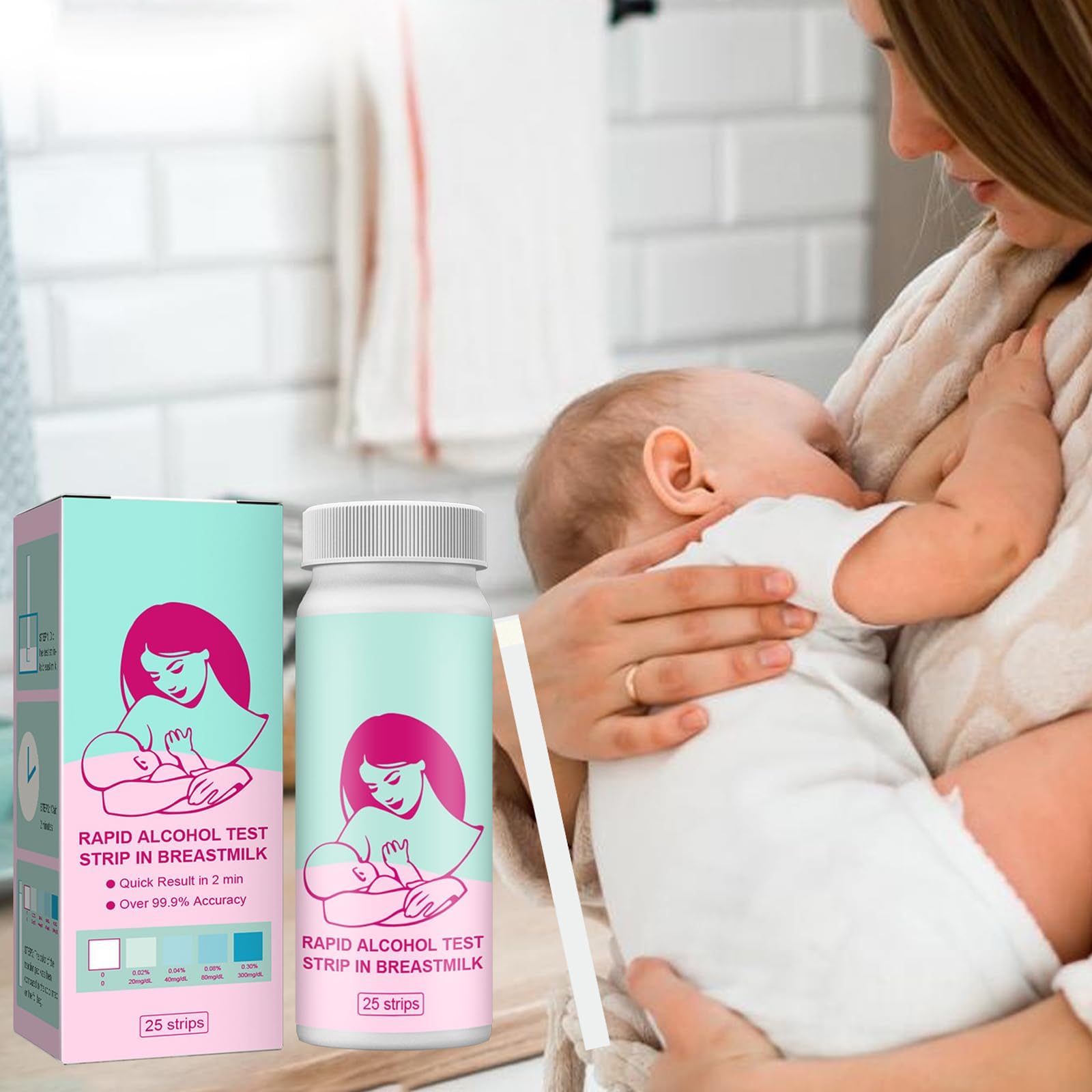 25pcs Milkscreen Test Strips Detect Alcohol, at-Home Test for Breastfeeding Moms, 2-min Quick & Accurate Fast Breastmilk Detect Strips with Bottle for Breastfeeding Moms at Home