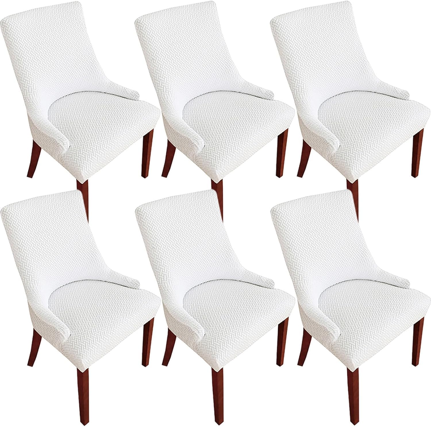 HACLEN Wingback Side Chair Slipcovers, Stretch Wingback Armchair Covers Reusable Kitchen Dining Chair Covers Washable Sloping Armchair Cover (White,Set of 6)