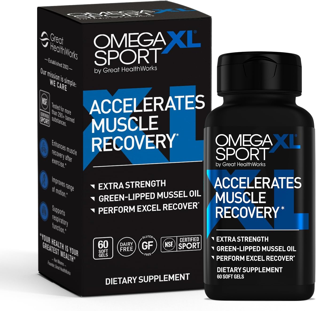OmegaXL Sport Extra Strength Muscle Recovery Supplement and Respiratory Support Supplement - Improves DOMS and ROM, Clinically Supported Green-Lipped Mussel Oil (60 Softgels)