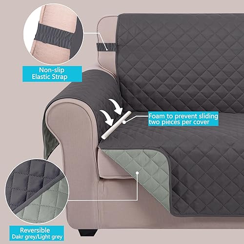Miniatura 3 de U-NICE HOME Funda de sofá de dos plazas, reversible, para sofá de 2 cojines, funda protectora de muebles con correas elásticas, resistente al agua